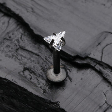 Detail View 1 of Blackline Triangle Gem Sparkle Prong Set Top Internally Threaded Steel Labret-Clear Gem